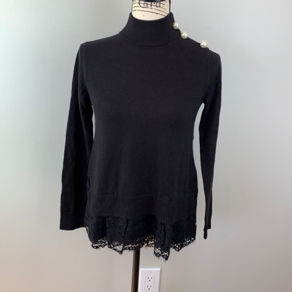 Broome Street Kate Spade Pearl Turtleneck Sweater With Lace Panel Hemline NWOT - Picture 6 of 10